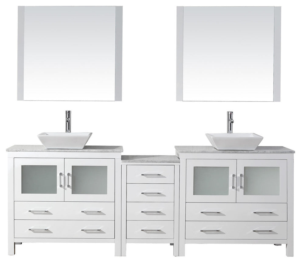 Dior 78" Double Bathroom Vanity, White With Marblewith Brushed Nickel Faucets