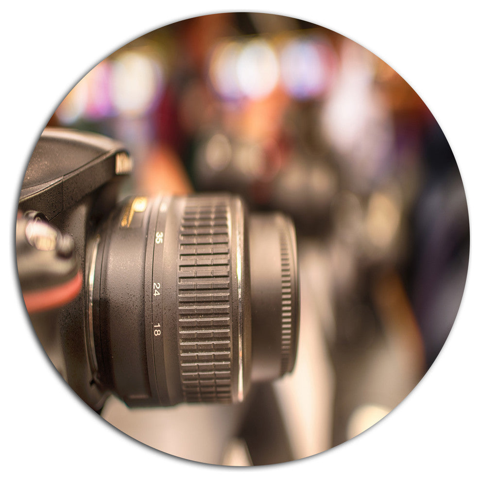 Camera In City Electronics Shop, Large Disc Metal Wall Art, 11"