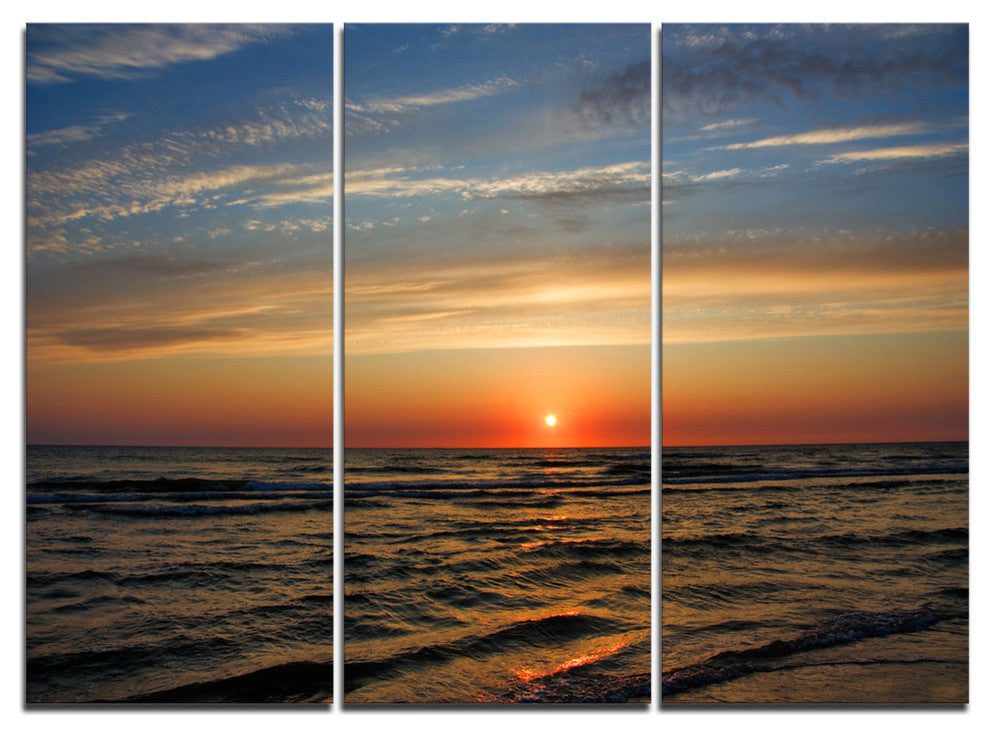 "Red Sunset With Dark Ocean Waves" Metal Wall Art, 3 Panels, 36"x28"
