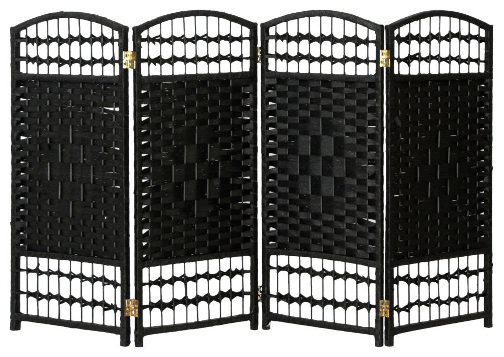 3 ft. Short Fiber Weave Room Divider Black 4 Panels