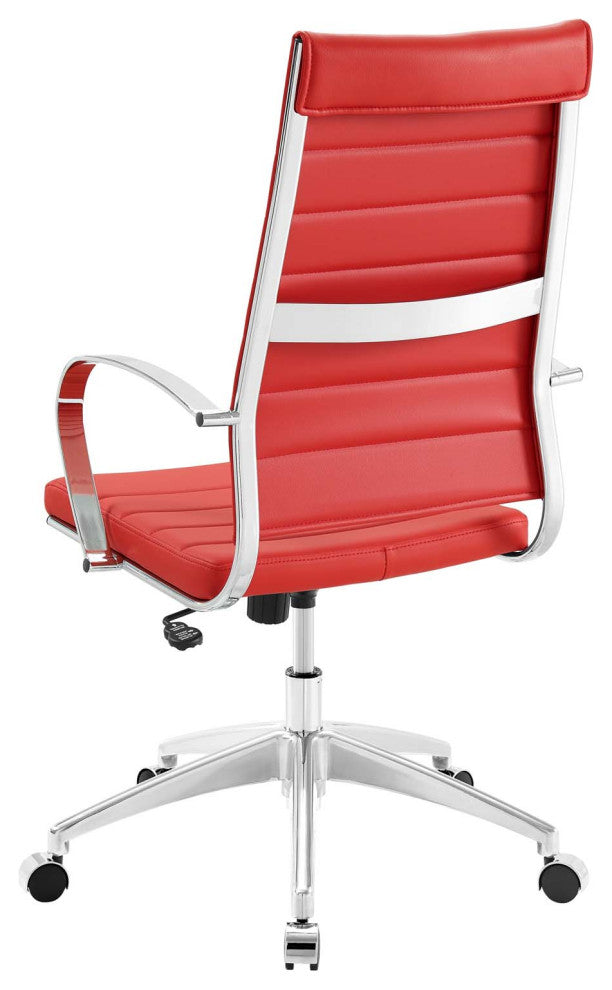 Computer Work Desk High Back Chair, Faux Leather, Red, Home Business Office