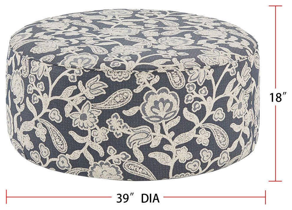 Chenille Upholstered Round Ottoman, Floral Multi