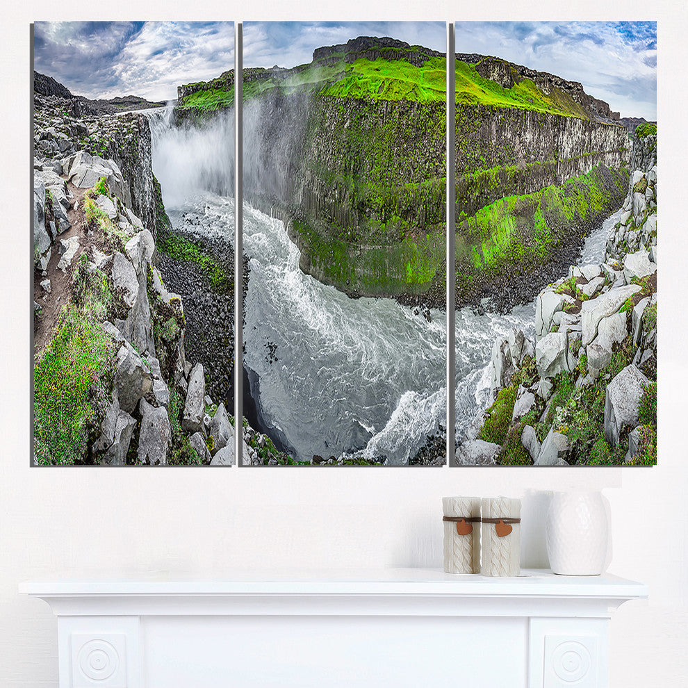 "Green Mountains With Waterfall" Metal Wall Art, 3 Panels, 36"x28"