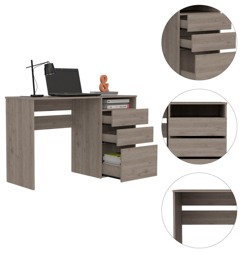 Kenai 3 Drawers Computer Desk, Light Gray