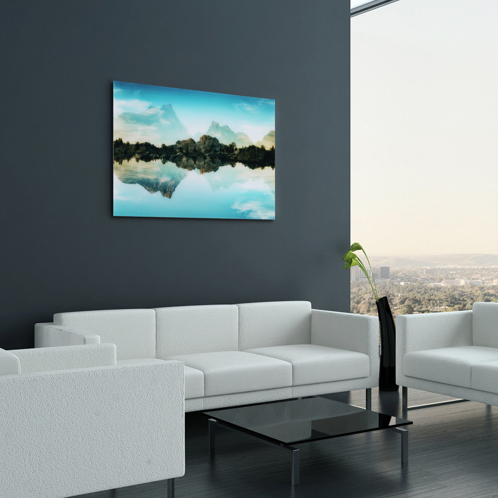 Quiet Waters Lakeside Landscape Wall Art Tempered Glass Contemporary Artwork