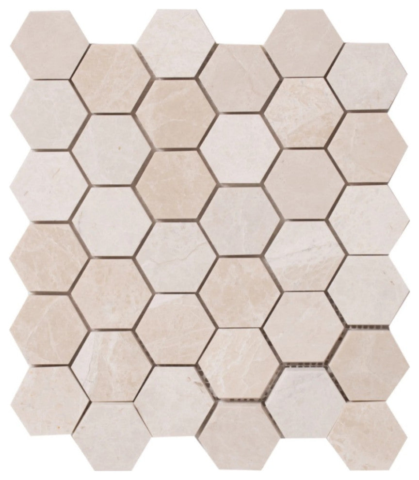 Vanilla Beige Marble 2" Hexagon on 12" x 12" Mesh Mosaic Tile (10 sqft per box)