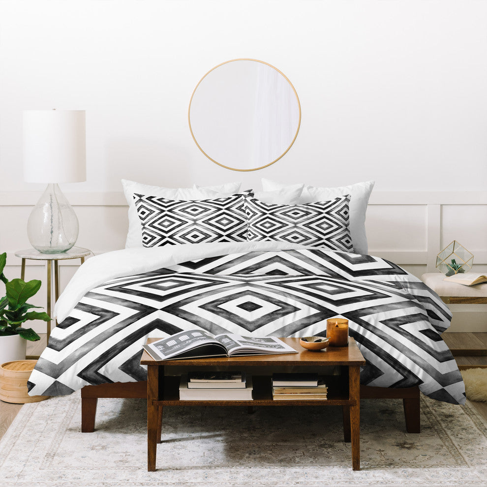Little Arrow Design Co Watercolor Diamonds, Black Duvet Cover Set, Queen