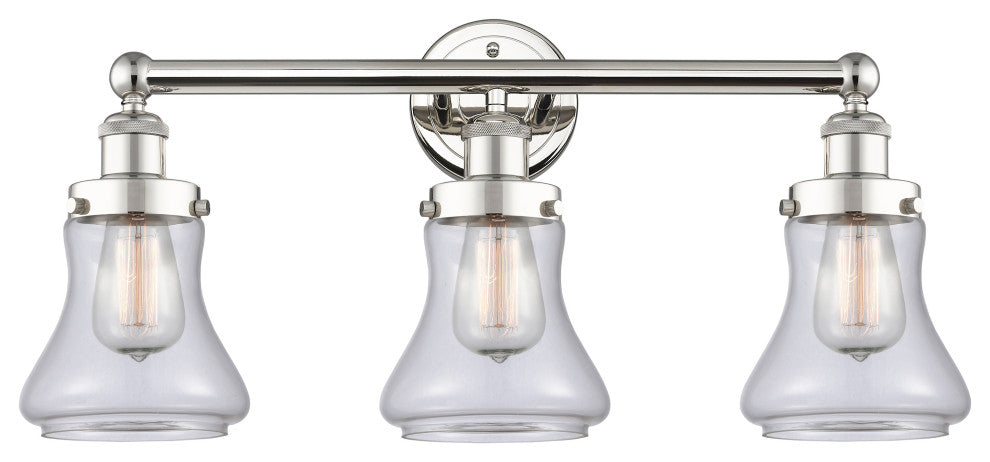 Edison Bellmont 3-Light 25" Bath Vanity Light, Polished Nickel, Clear Shade