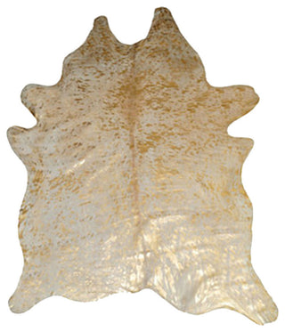 6' X 7' Black Cowhide Area Rug, Natural and Gold