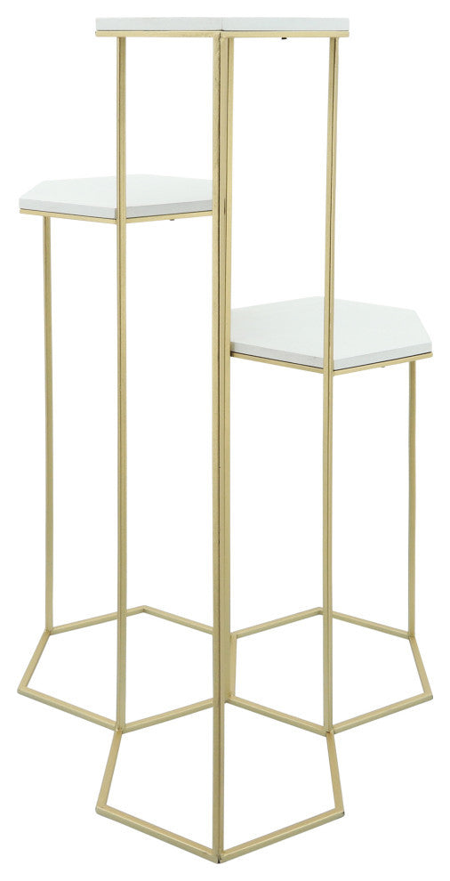 Metal, 3-layered Plant Stands, White/gold