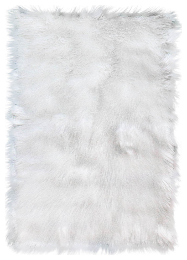 Plush and Soft Faux Sheepskin Fur Shag Area Rug, White, 4' X 6'