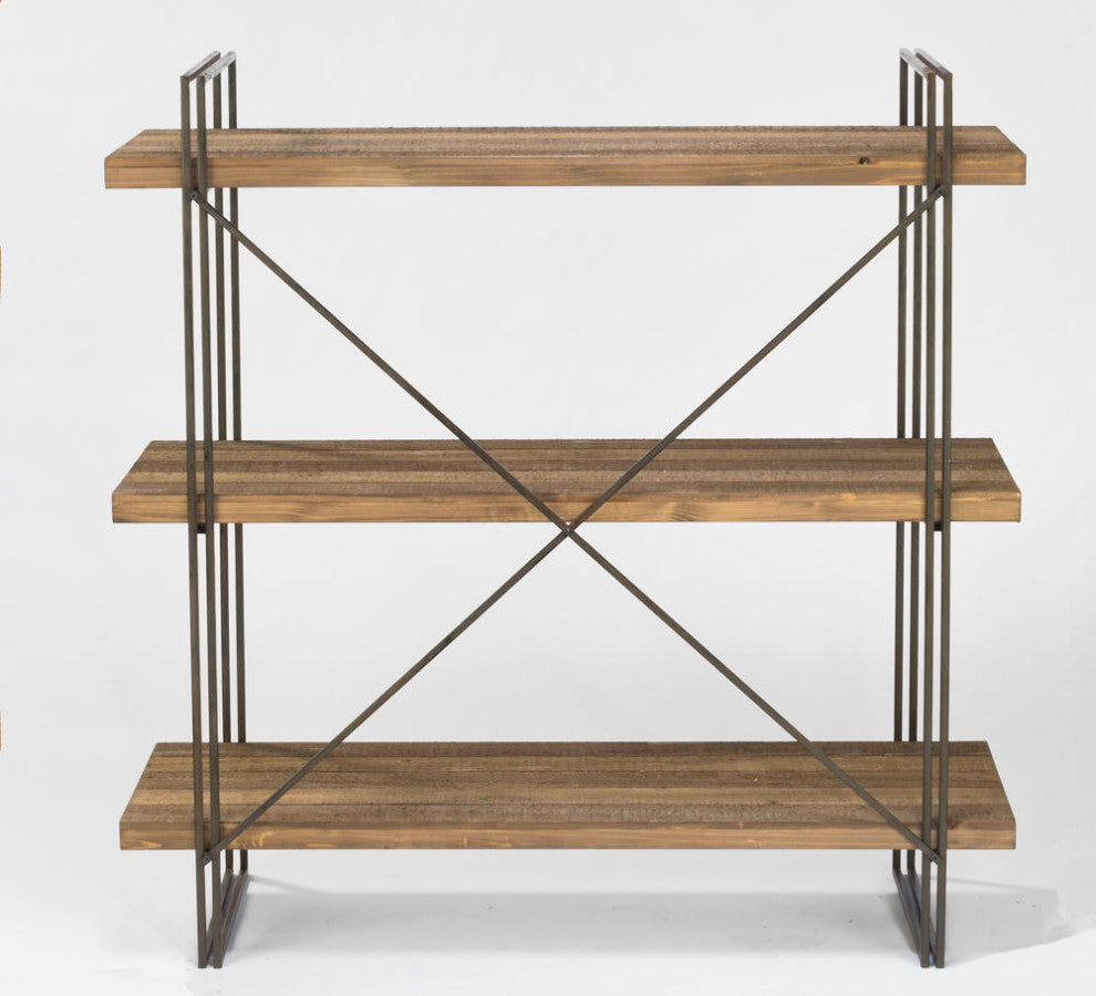 Brown Wood Metal Three Shelf Display Unit