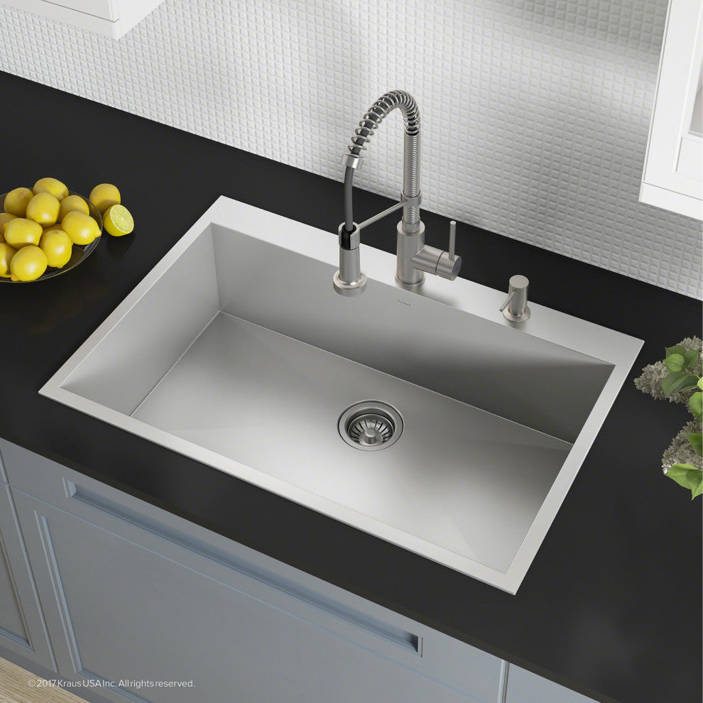 Kraus KP1TS33S-2 Pax™ 33"� Single Bowl Stainless Steel Drop-In Kitchen Sink