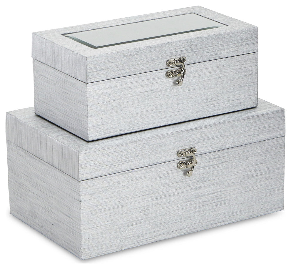 Shimmer Mirror Boxes, Set of 2, Silver