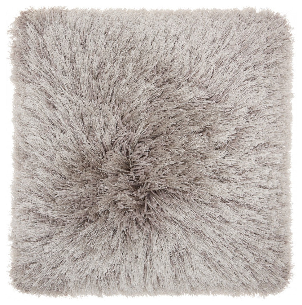 Plush Gray Shag Accent Throw Pillow