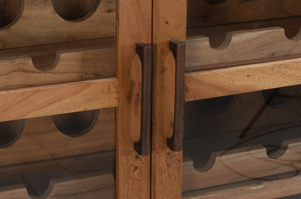 Fernious Tall Wine Cabinet, Natural Finish on Mango Solid Wood