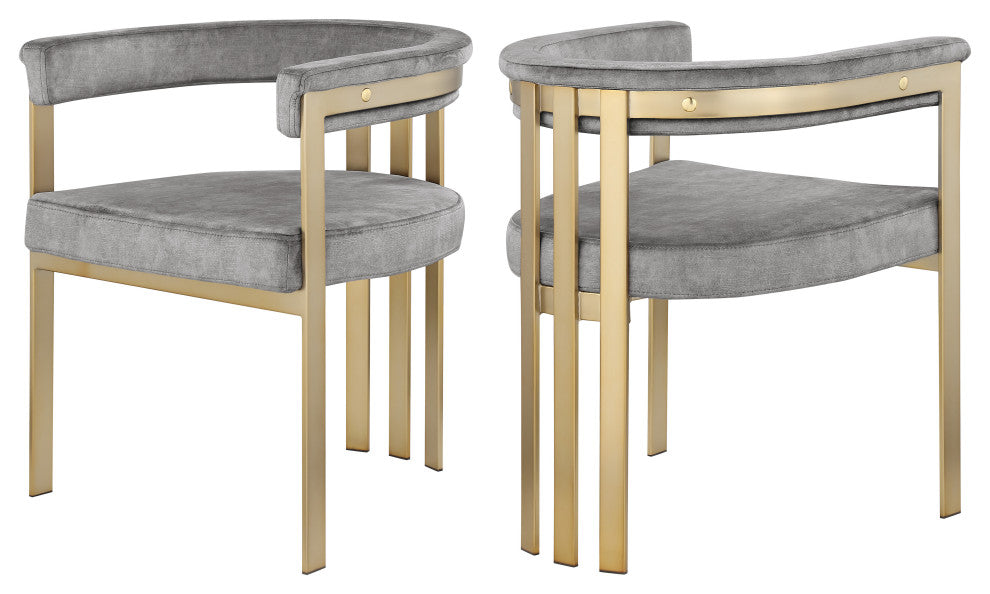 Marcello Upholstered Dining Chair, Gray, Velvet, Brushed Brass Finish