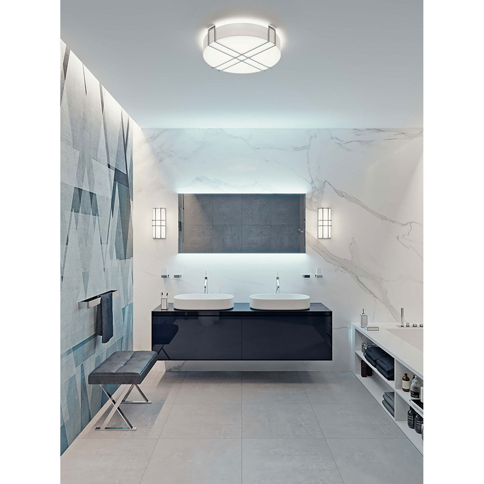 Lambert, LED Flush Mount, Satin Nickel Finish, White Acrylic Shade, 20"