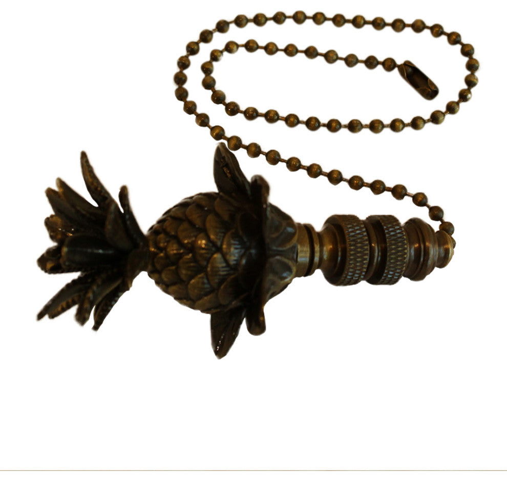 Blooming Pineapple Ceiling Fan Pull, 3"h with 12" Antiqued Brass Chain