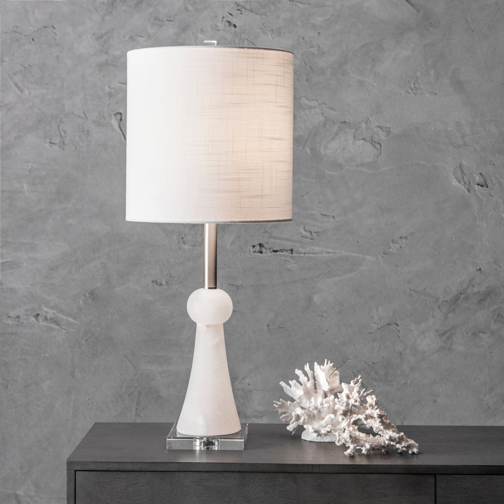 Nuloom 30" Alabaster Pawn Spire Linen Shade Off White, 3-Way Switch Table Lamp