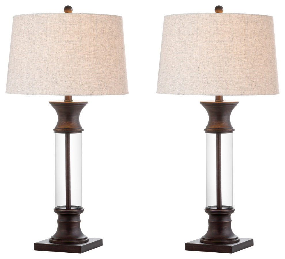 Hunter 32" Metal and Glass Table Lamp, Set of 2, Bronze, Clear