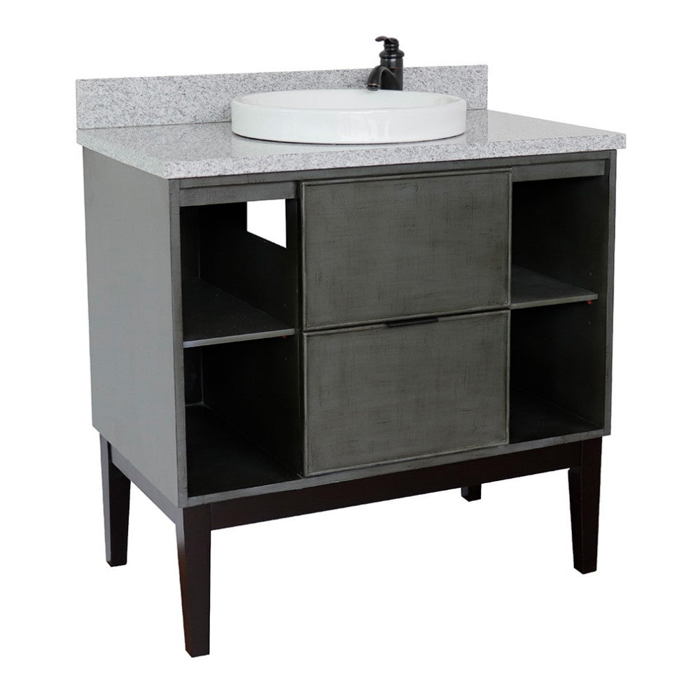 49" Double Vanity, Dark Gray Finish With Gray Granite And Round Sink