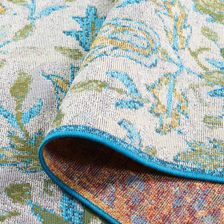 Safavieh Barbados Collection BAR513 Indoor-Outdoor Rug, Ivory/Light Blue, 6'6" Square