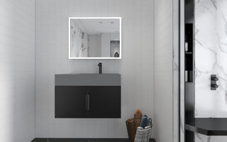 CastelloUSA Amazon 30" Right Wall Mounted Bathroom Vanity Set, Black, Gray Top, Black Handles