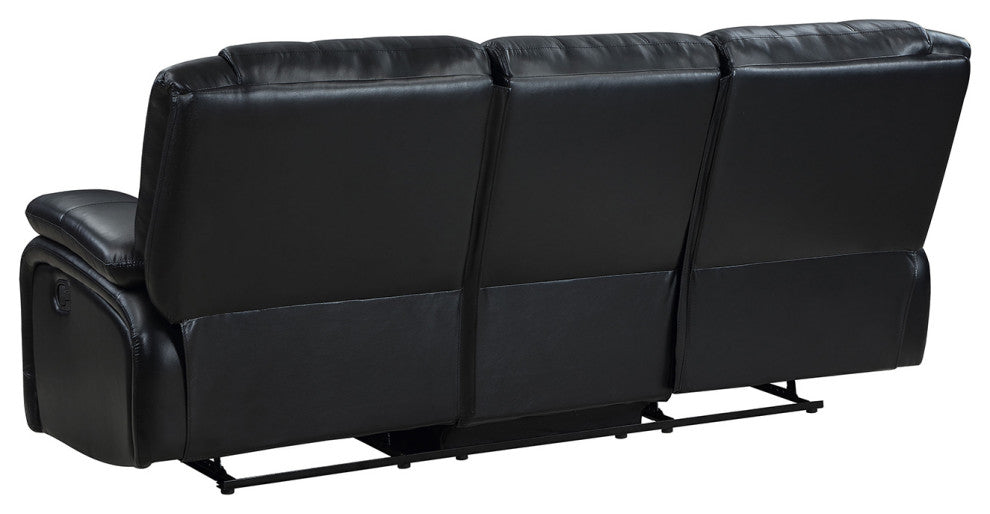 Faux Leather Manual Motion Reclining Sofa With Pillow Top Armrests, Black