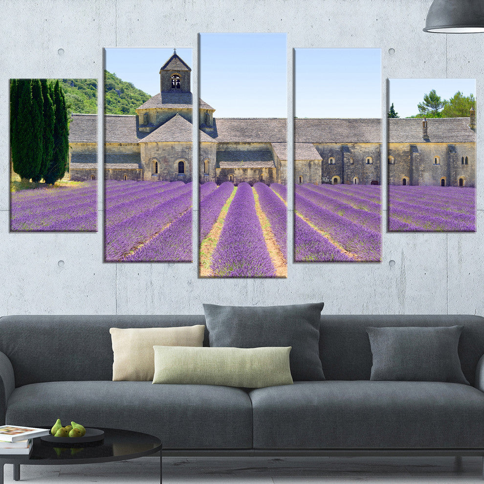 "Abbey of Senanque Blooming Lavender" Landscape Wall Art, 5 Panels, 60"x32"
