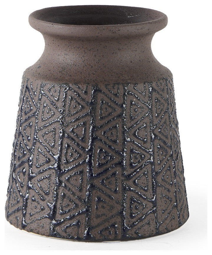 6" Brown and Blue Tribal Ceramic Vase