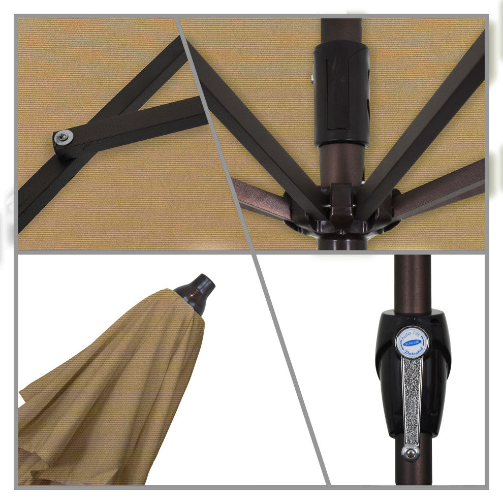 9' Bronze Auto-tilt Crank Lift Aluminum Umbrella, Olefin, Straw