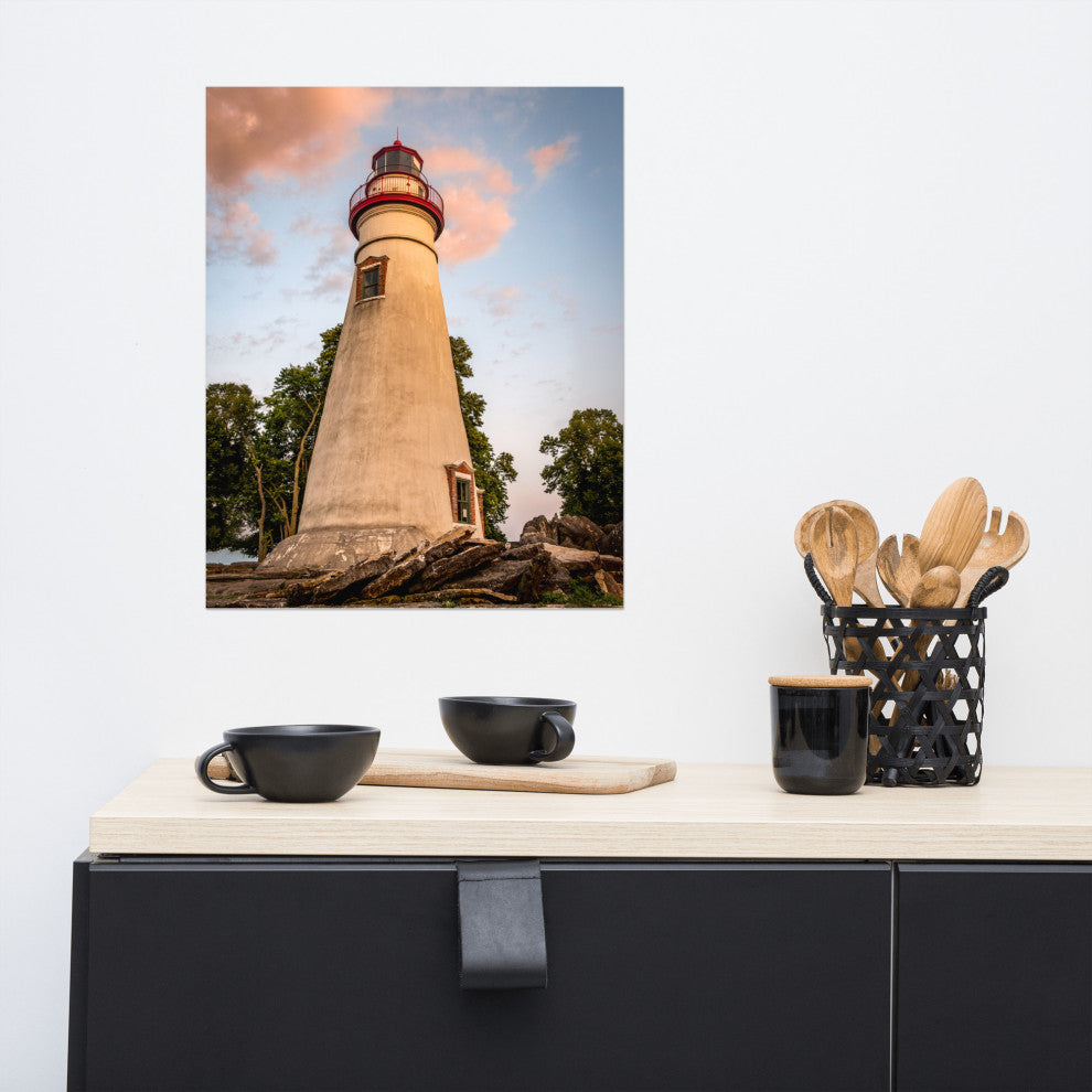 Marblehead Lighthouse at Sunset From the Shore Unframed Wall Art Prints, 16" X 20"