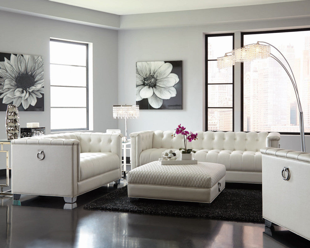 Leatherette Upholstered Loveseat with Button Tufting, Pearl White