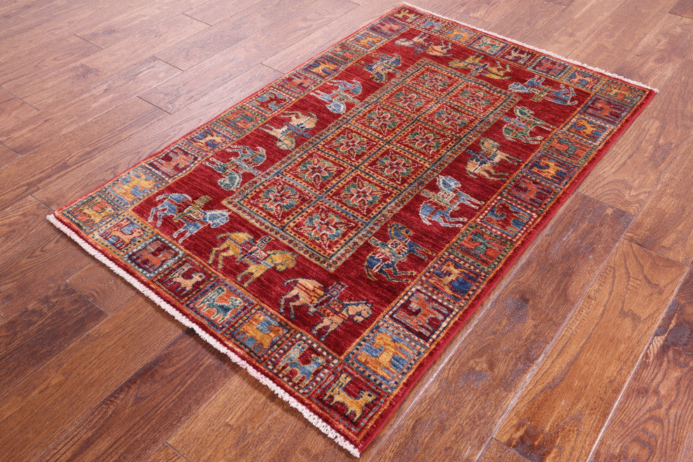 2' 7" X 4' 1" Antiqued Pazyryk Historical Design Hand-Knotted Rug Q10872