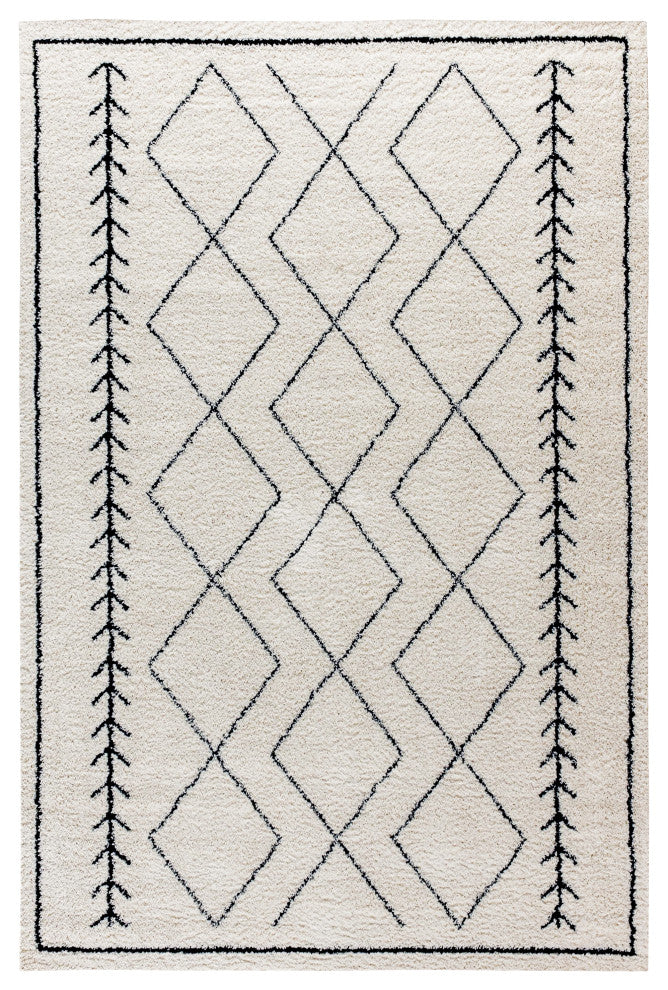 Geometric Style Bohemian Shag Area Rug, 5' X 7'