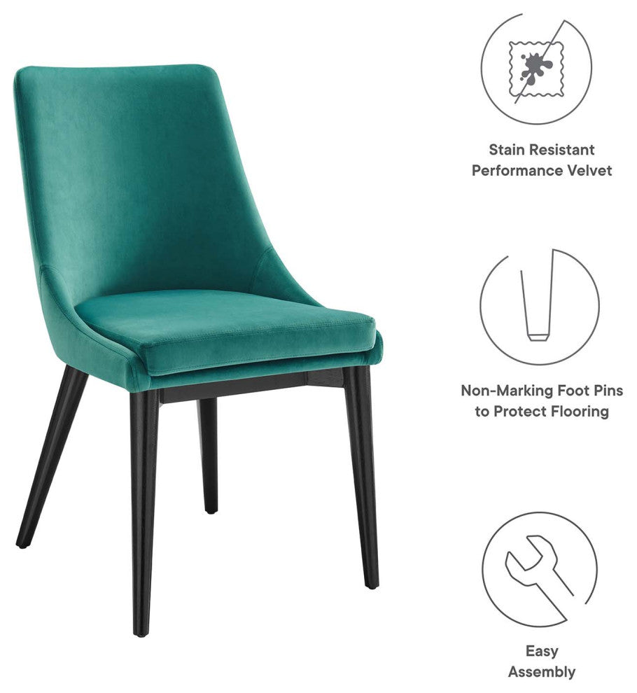 Viscount Accent Performance Velvet Dining Chairs, Set of 2, Teal