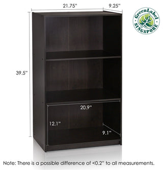 Basic 3-Tier Bookcase Storage Shelves, Espresso
