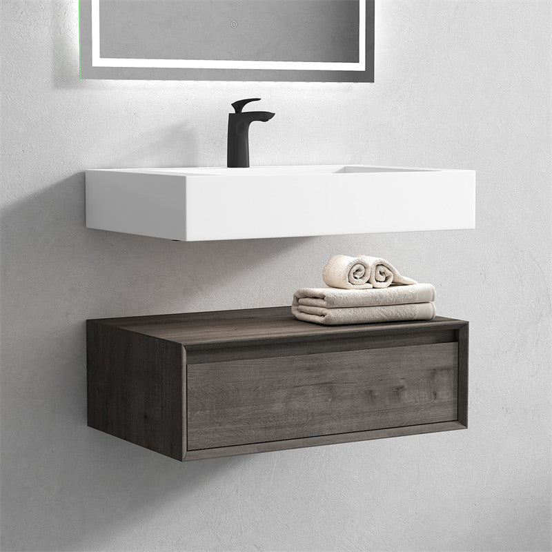 Alysa 30'' Floating Vanity, Acrylic Sink, Smoke Oak
