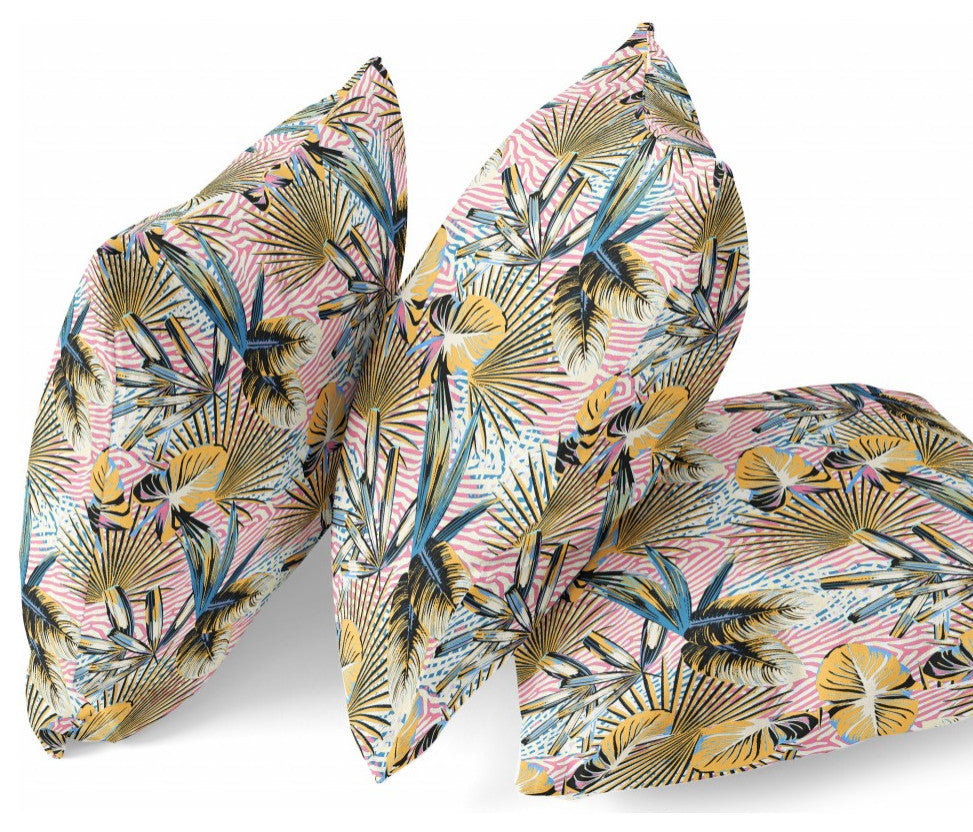 16" Gold Pink Tropical Indoor Outdoor Throw Pillow