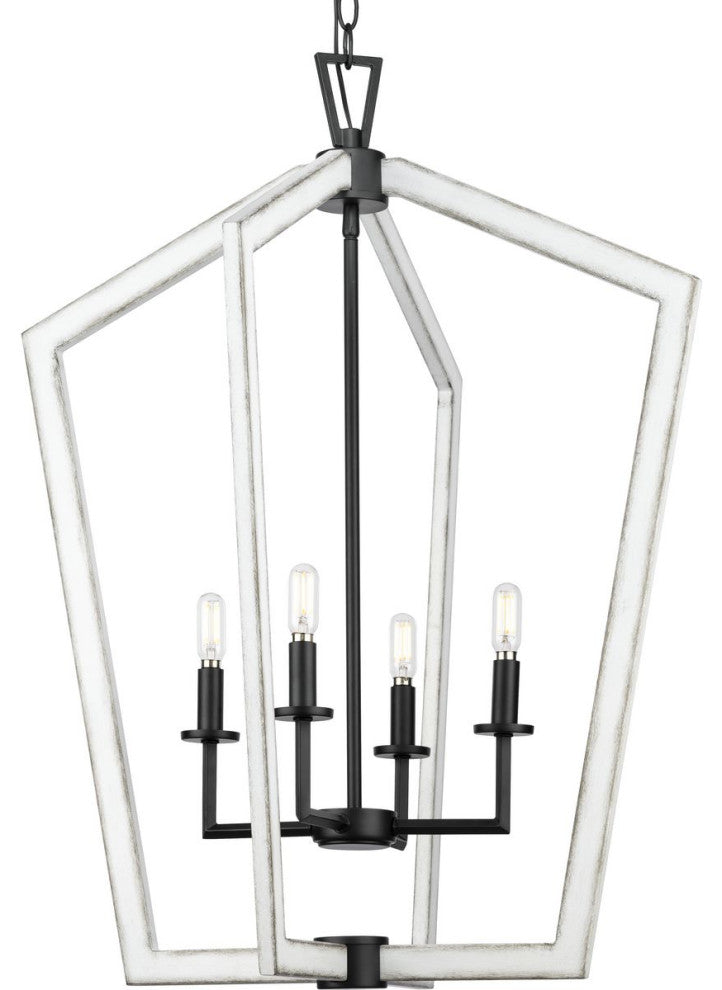 Galloway 4-Light 30" Matte Black Foyer Light With Distressed White Accents