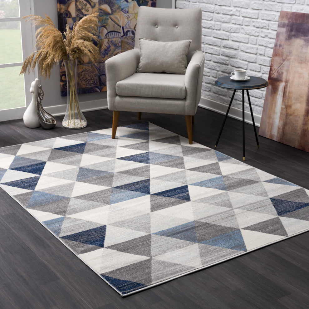 7"x10" Navy Blue Geometric Diamond Area Rug
