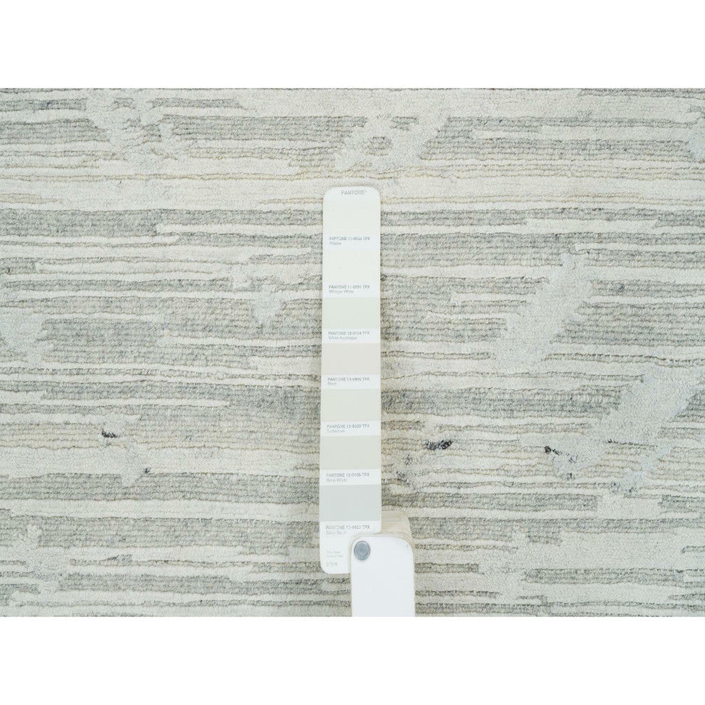 Ivory and Light Gray Hand Spun Undyed Natural XL Runner Oriental Rug 2'6"x16'