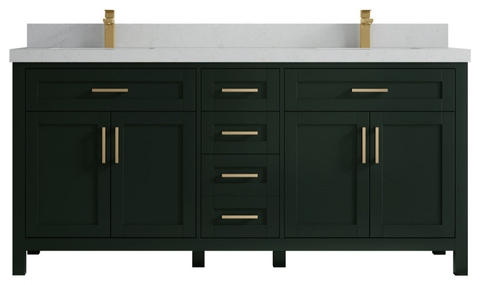 Cambridge 72 Double Sink Bath Vanity in Dark Forest Green 2" Carrara Quartz