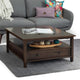 Warm Shaker Solid Wood 36 Inch Wide Square Coffee Table In Tobacco Brown