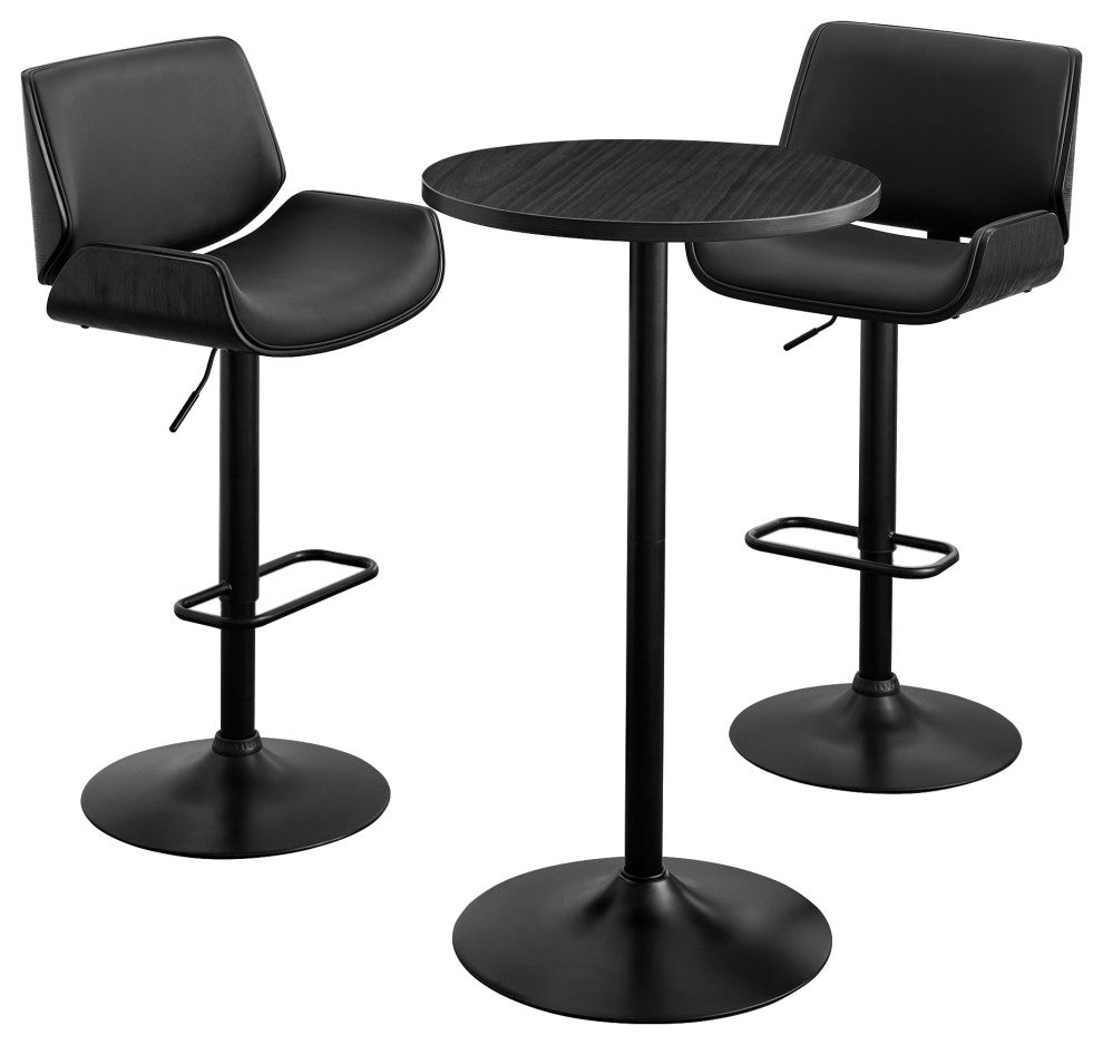 Set of 3 Pub Table Set, 1 Tabel and 2 Stools, Black