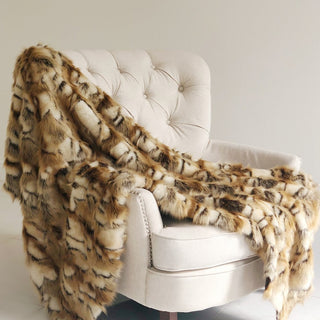 Plutus Brandy Gold and White Faux Fox Handmade Luxury Throw