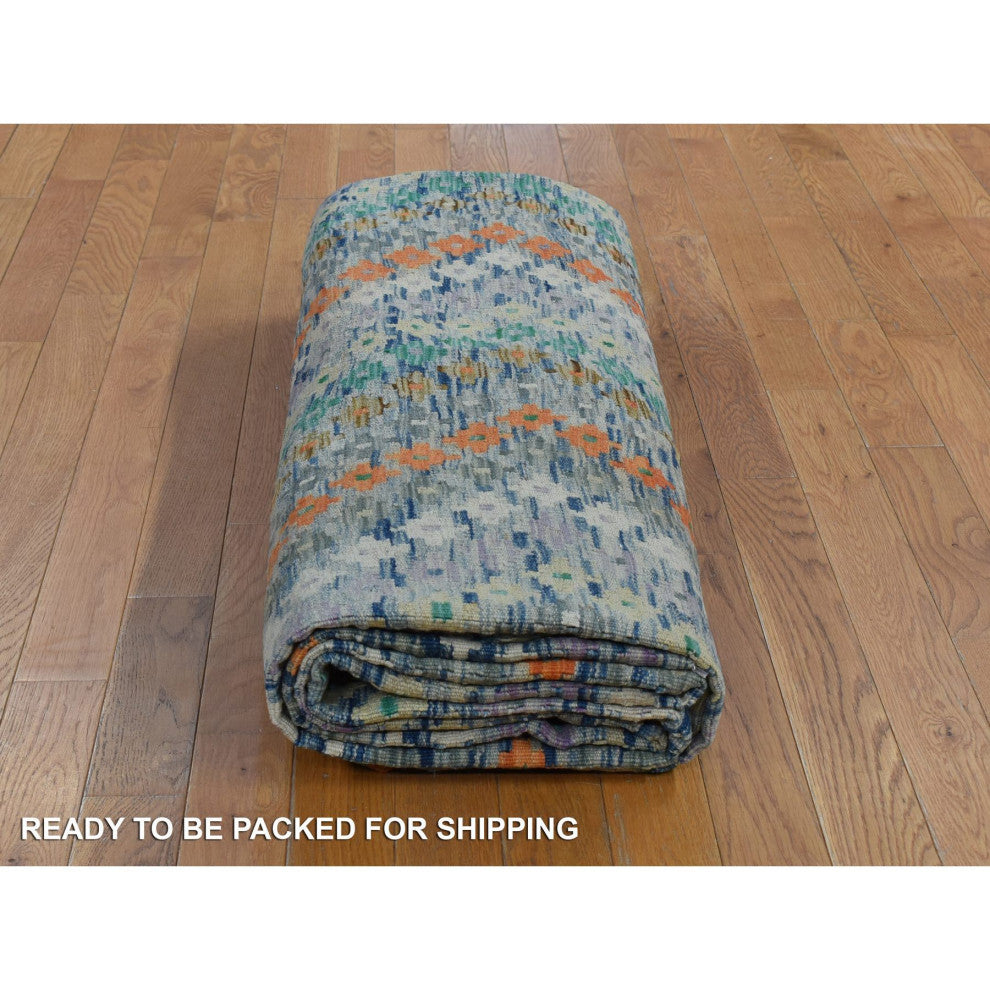 Colorful, Hand Woven Afghan Maimana Kilim, Pure Wool Oriental Rug, 10'2"x13'7"