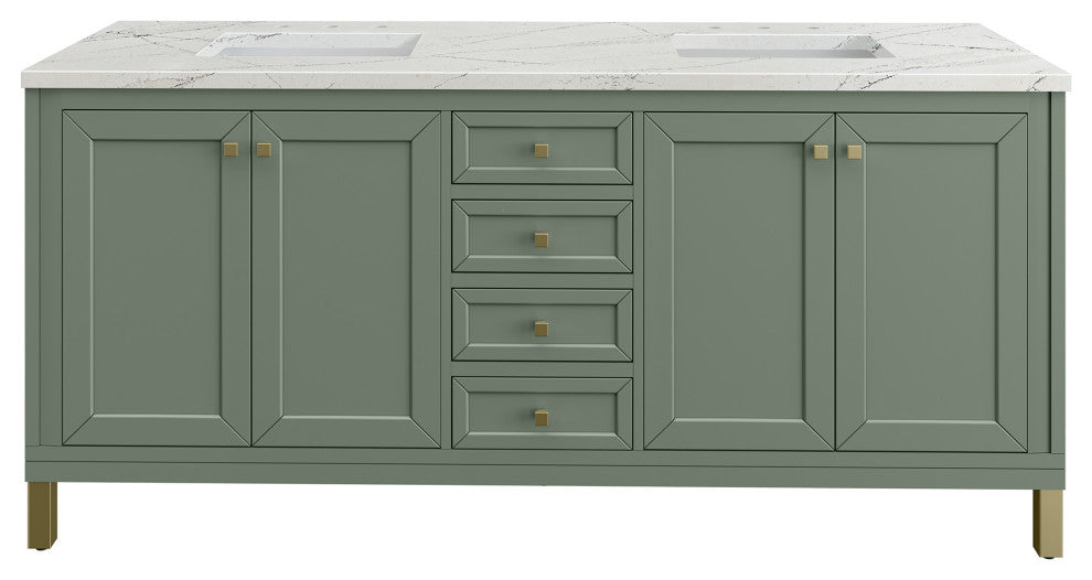 Chicago 72" Double Vanity, Smokey Celadon, Ethereal Noctis Quartz