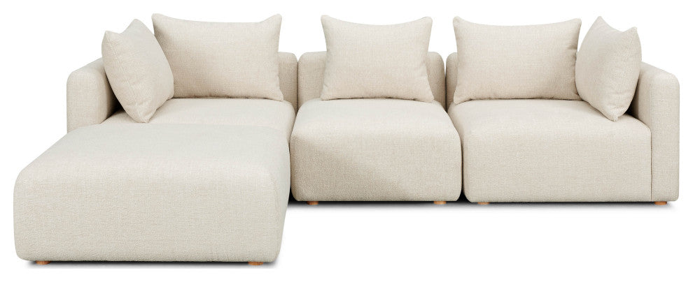 Hangover 4-Piece Upholstered Modular Sectional, Cream Textured Fabric